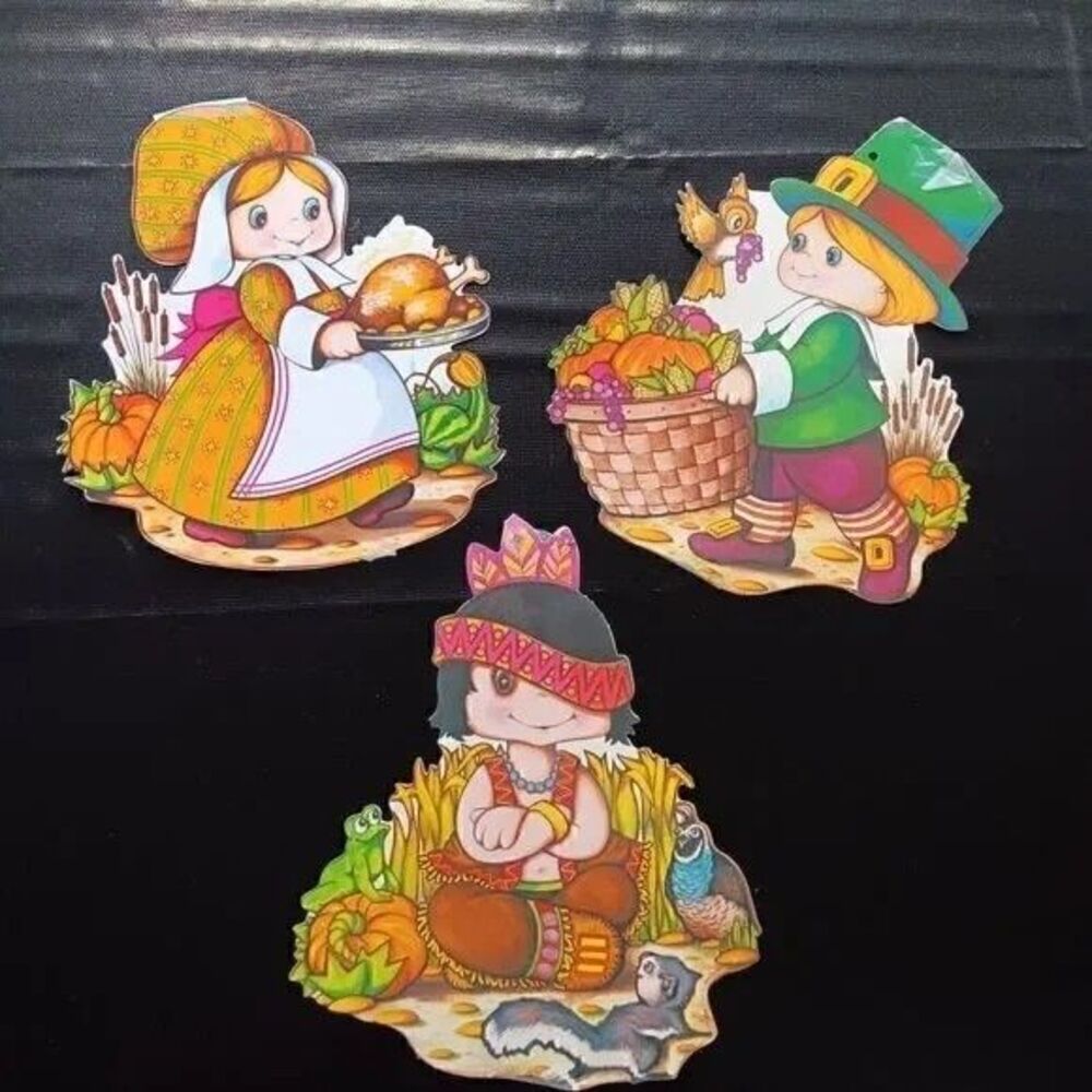 VTG 70s Beistle Thanksgiving Cardboard Cutout Decorations Fall Autumn‎ Lot Set